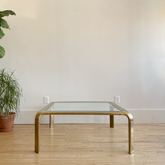 Vintage Brass + Glass Coffee Table by John Widdicomb