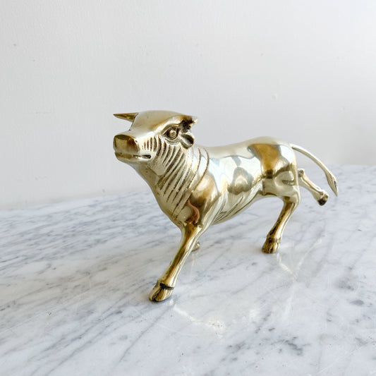 Large Vintage Brass Bull, 9.75"