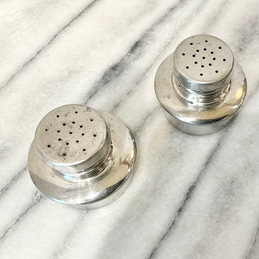 Vintage Pewter Salt + Pepper Shakers