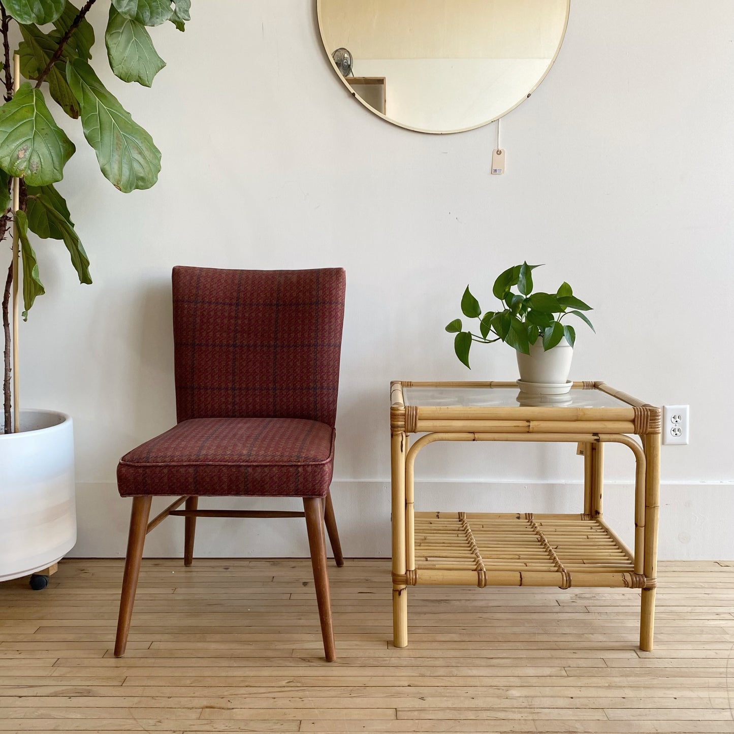 Vintage Rattan + Glass End Table