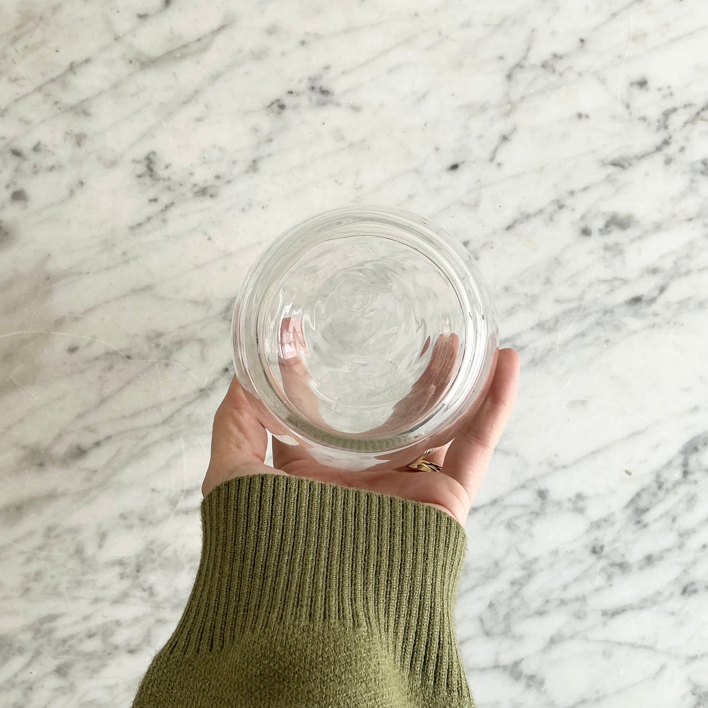 Small Vintage Glass Decanter / Vase with Gold Stripes