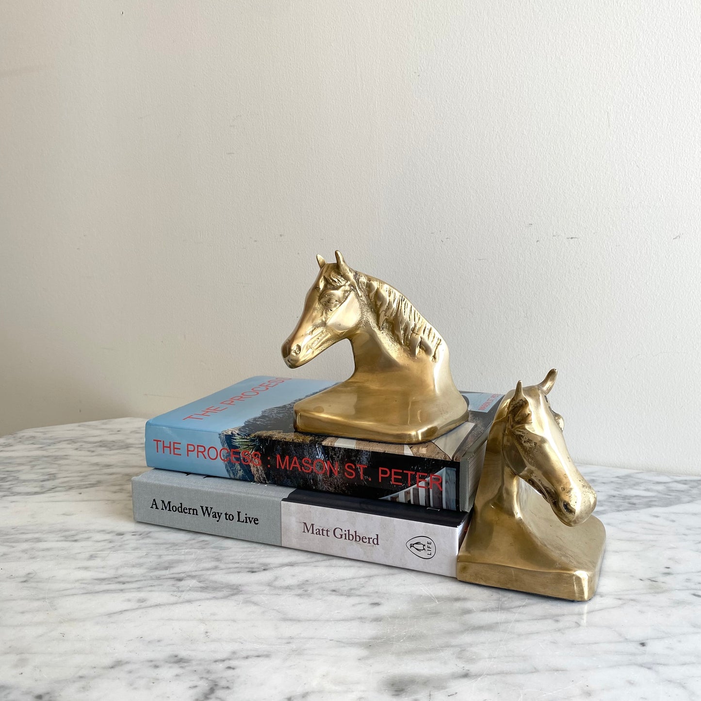 Vintage Brass Horse Bust Bookends
