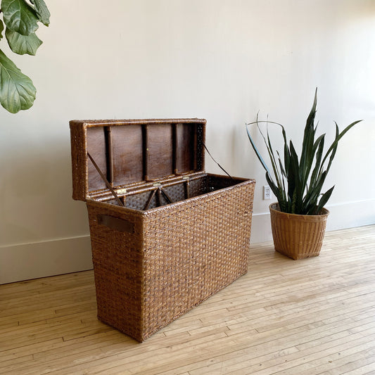 Found Oversized Wicker Chest / Lidded Basket / Console Table