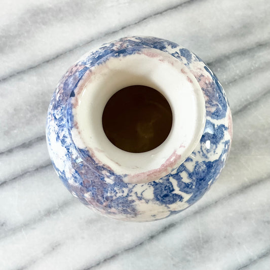 Vintage Blue + Pink Ceramic Sponge Vase