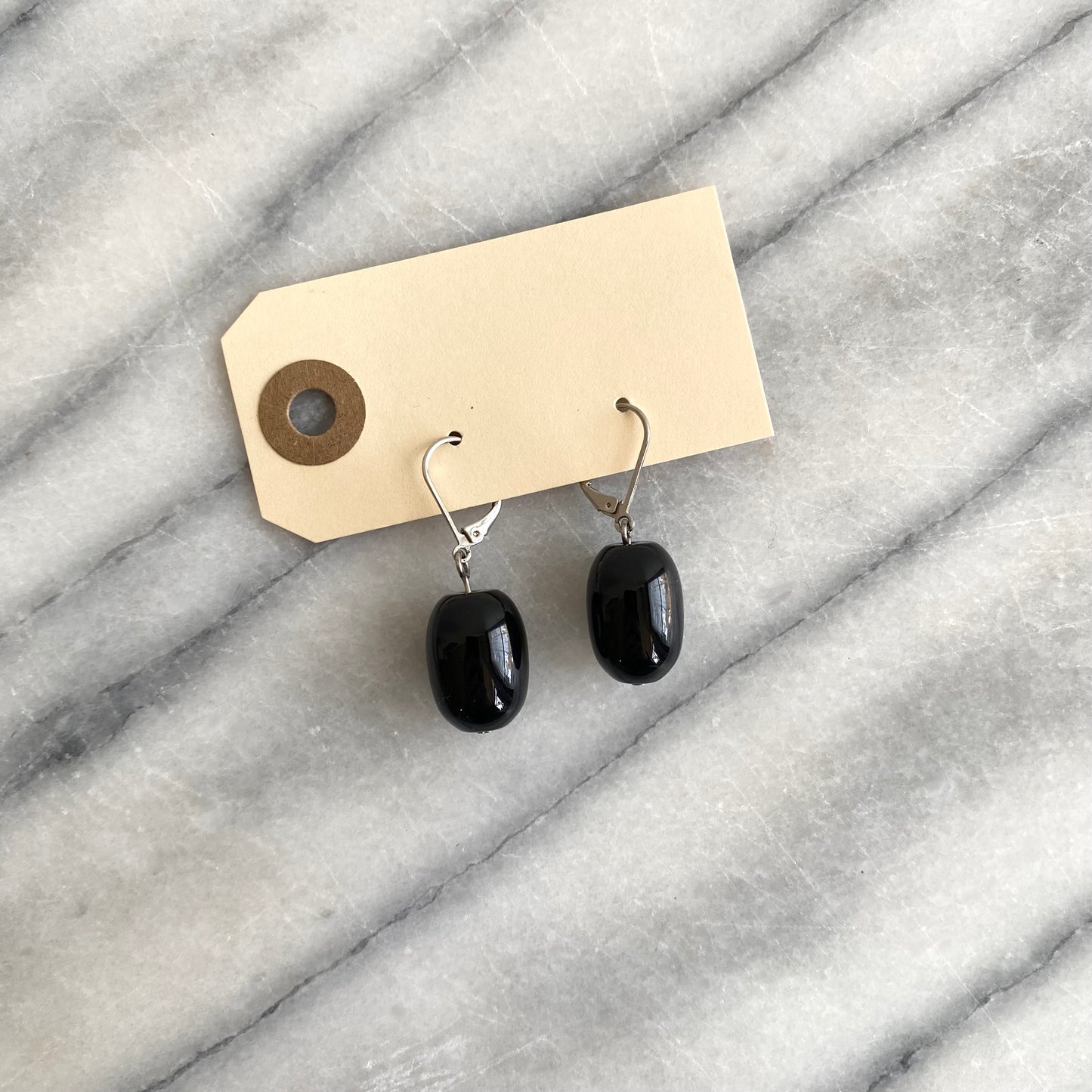 Dangling Black Glass Bead Earrings