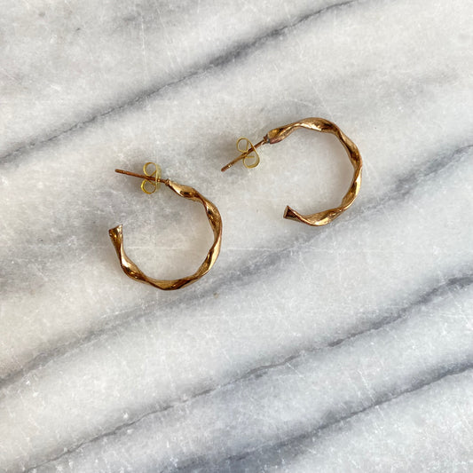 Vintage Twisty Gold Hoop Earrings