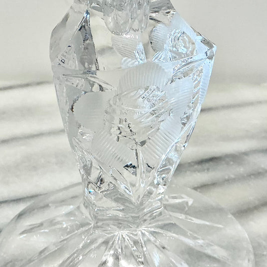 Pair of Vintage Etched Crystal Candlestick Holders