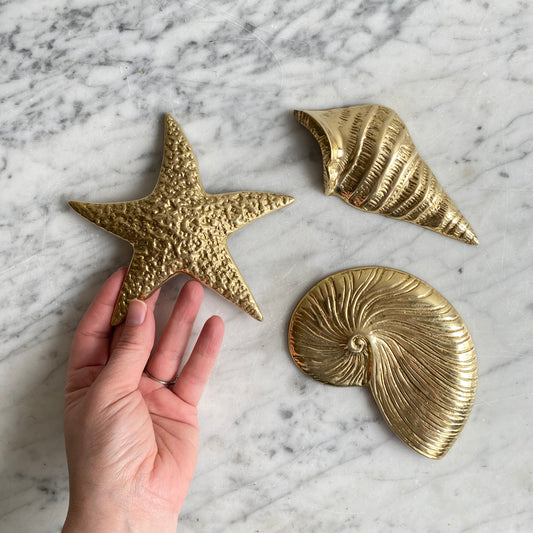 Trio of Vintage Brass Seashells
