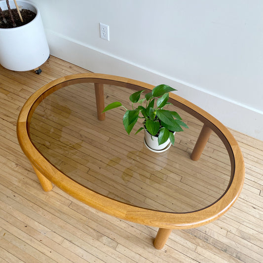 Vintage Oval Teak + Smoked Glass Coffee Table, by Haslev
