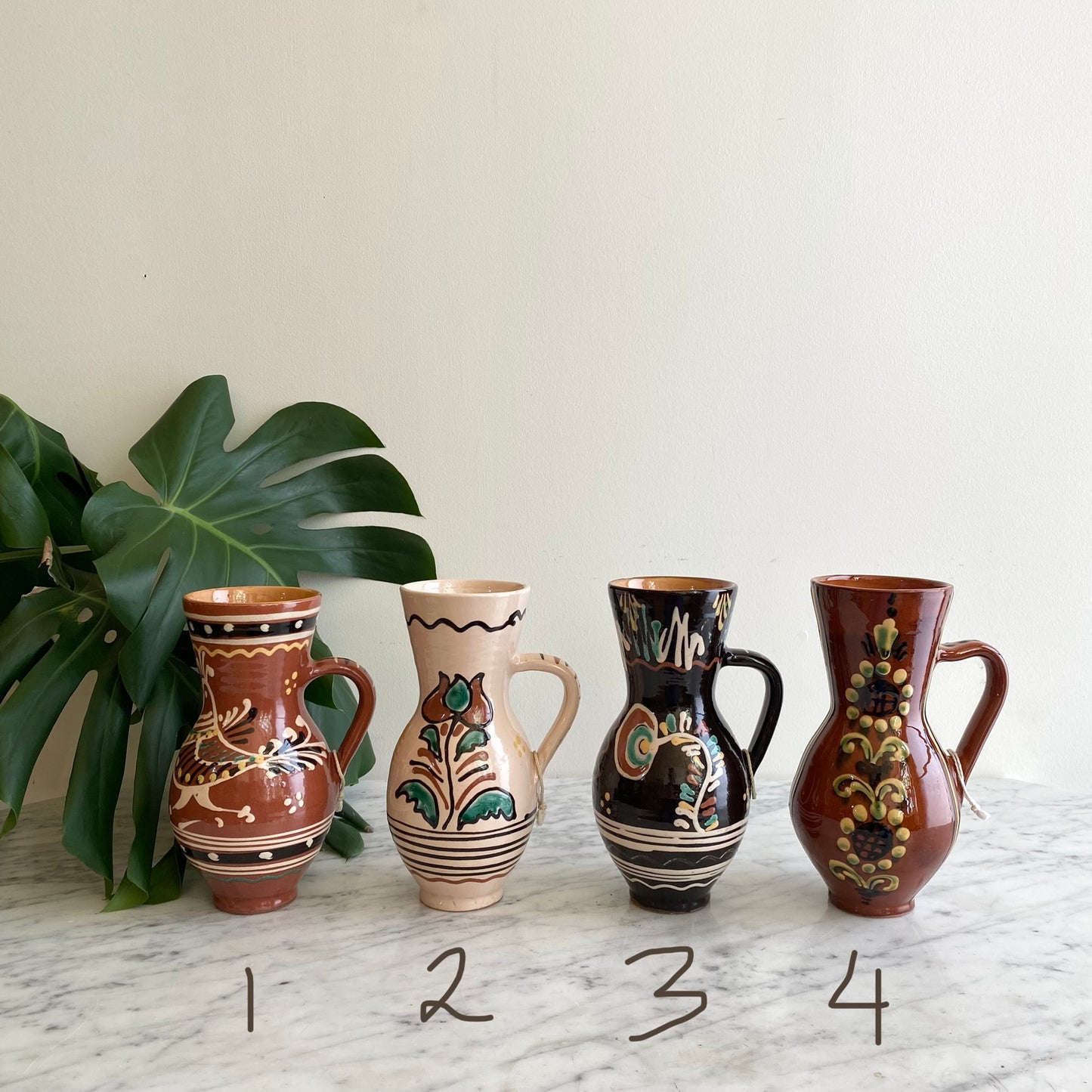 Vintage Hungarian Folk Art Pitcher, 8"