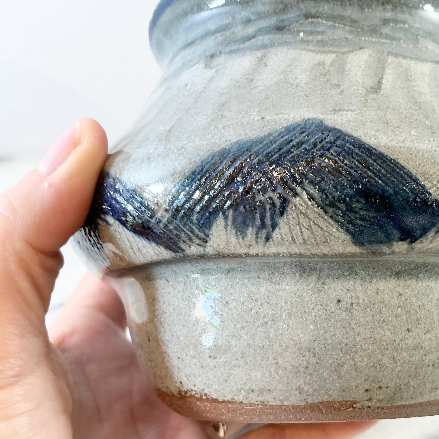 Vintage Blue + Gray Ceramic Pot