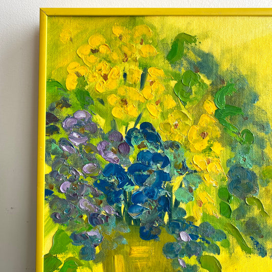Vintage Original Yellow Flower Painting, Circa 1978