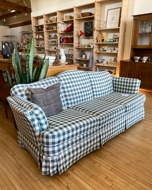 Vintage Green + White Gingham Sofa by Flexsteel