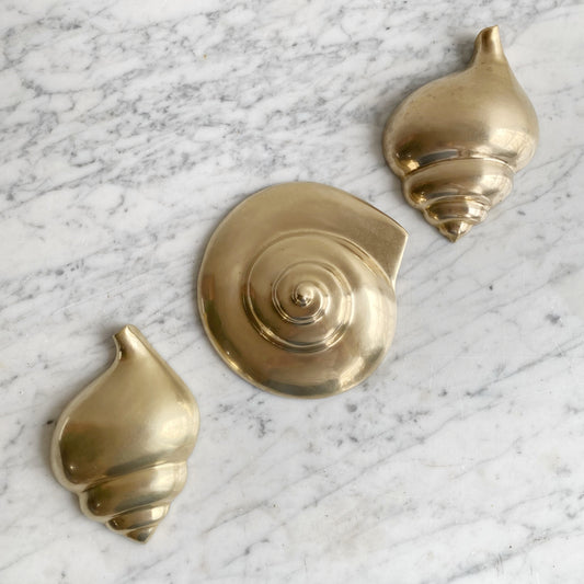 Trio of Large Vintage Brass Seashells