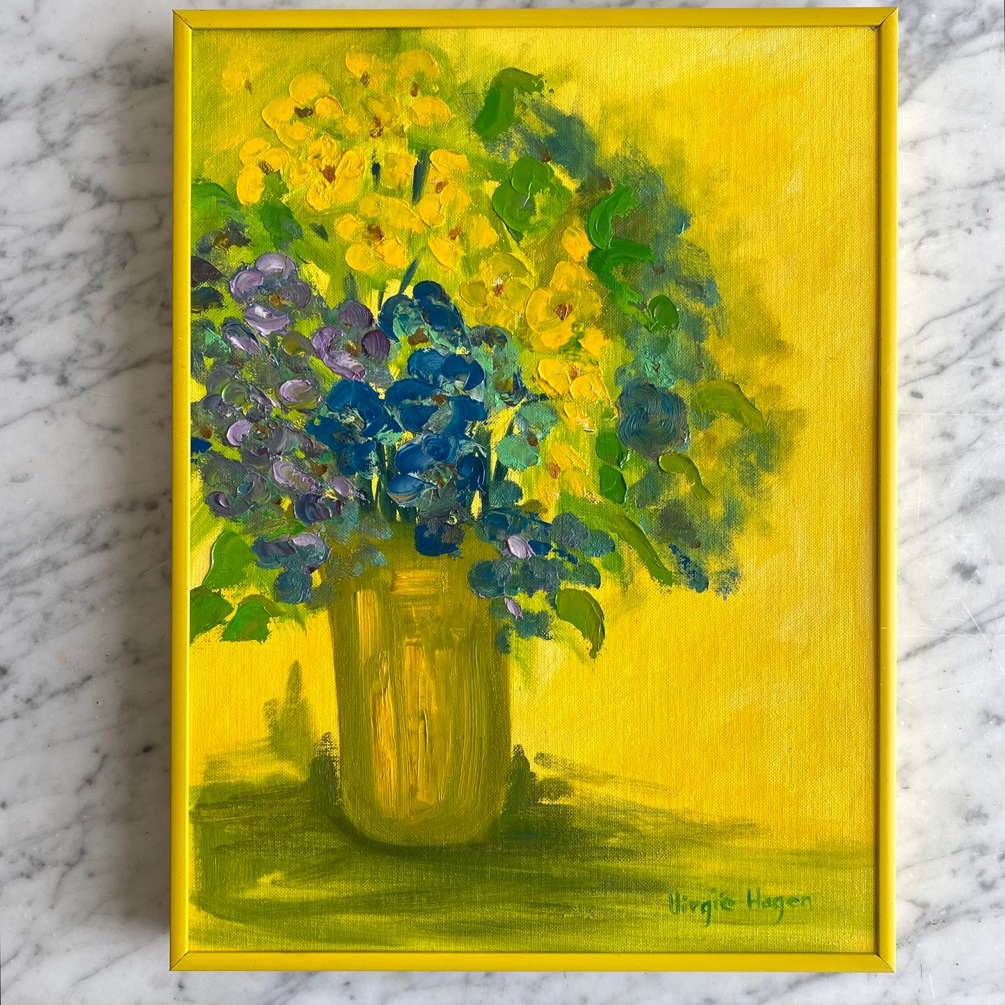 Vintage Original Yellow Flower Painting, Circa 1978