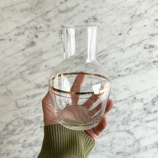 Small Vintage Glass Decanter / Vase with Gold Stripes