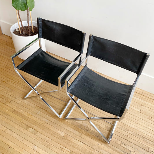 Pair of Vintage Chrome + Vegan Leather Director's Chairs