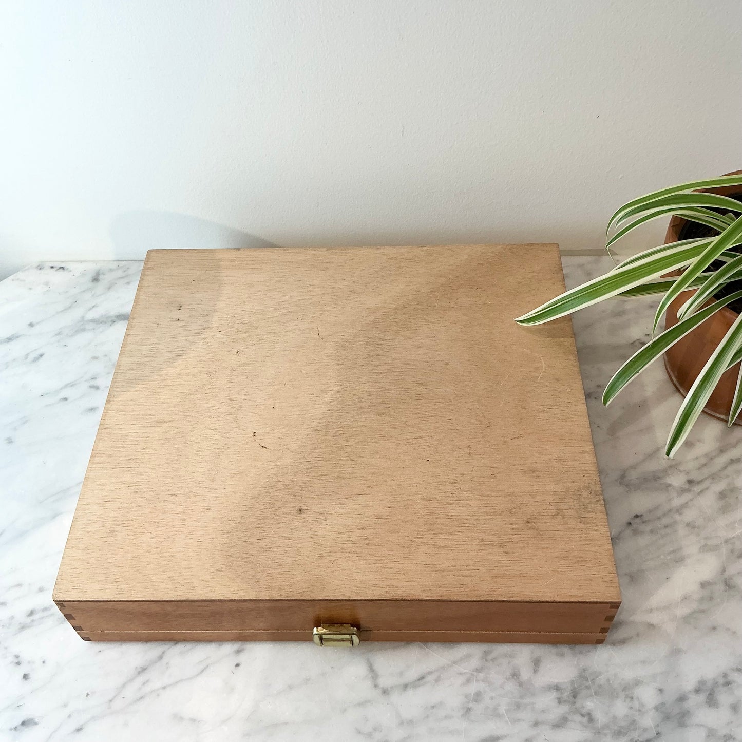 Vintage Wooden Storage Box with Brass Latch