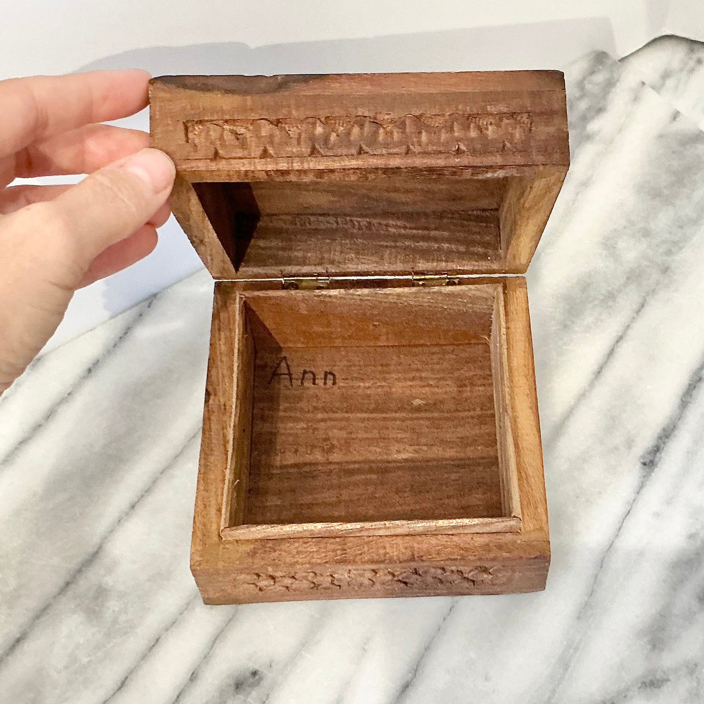 Vintage Carved Wooden Box with Inlay