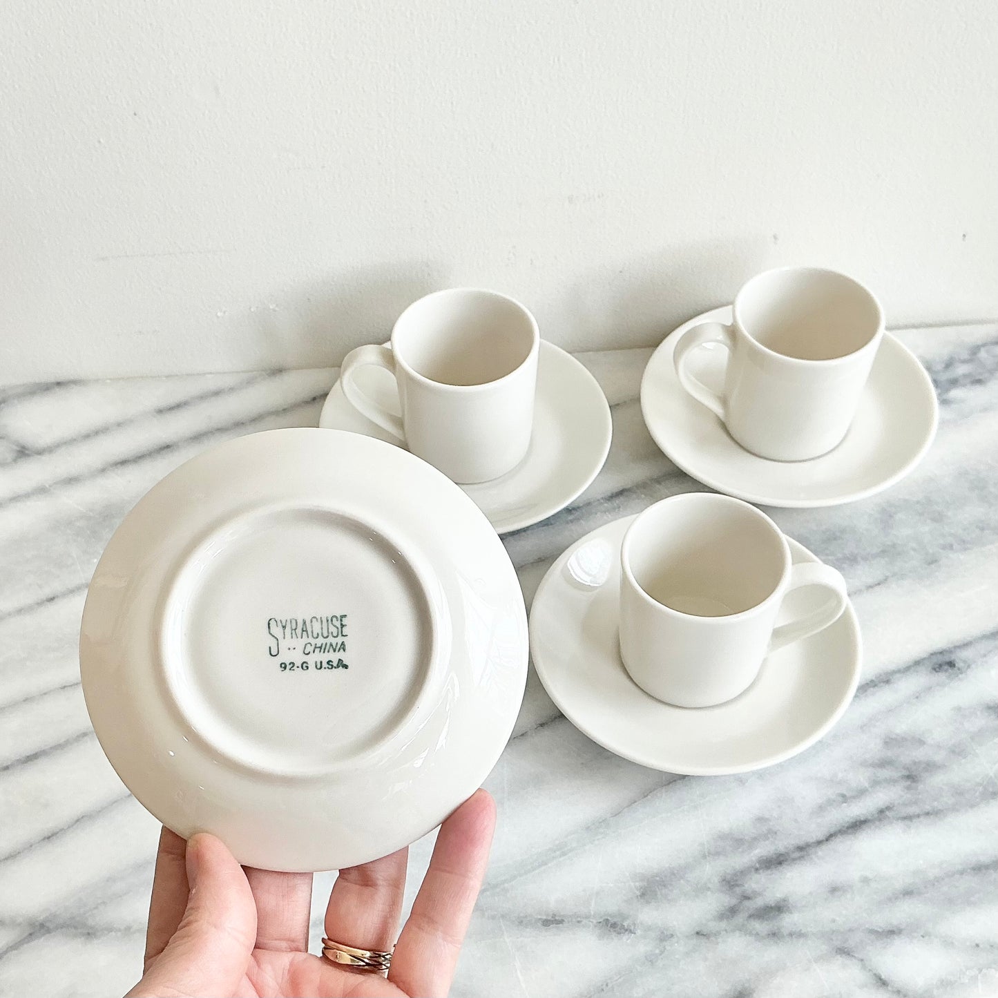 S/4 Vintage Porcelain Espresso Cups + Saucers