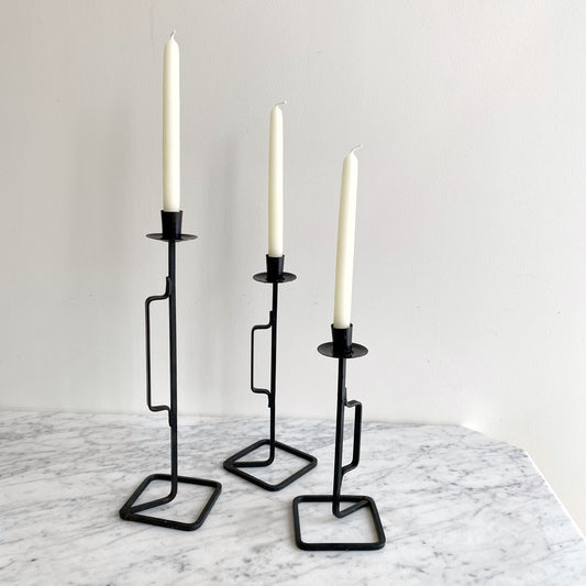 Trio of Slim Vintage Iron Candle Holders