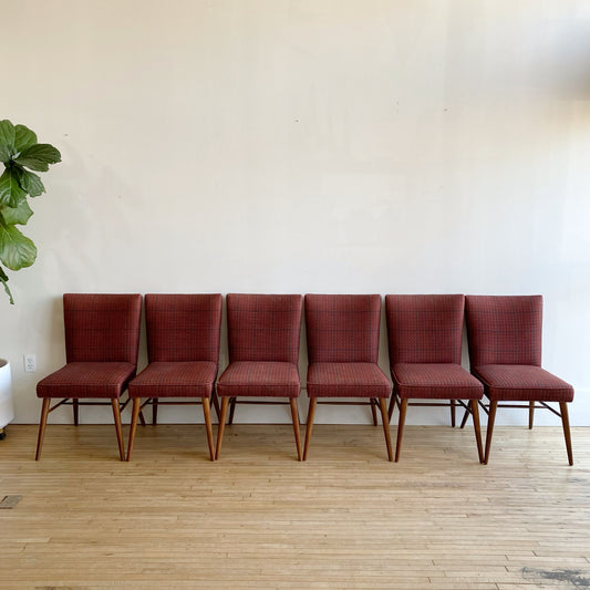 S/6 Plaid Dining Chairs by Paul McCobb