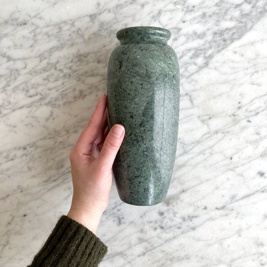 Vintage Green Marble Vase, 9"