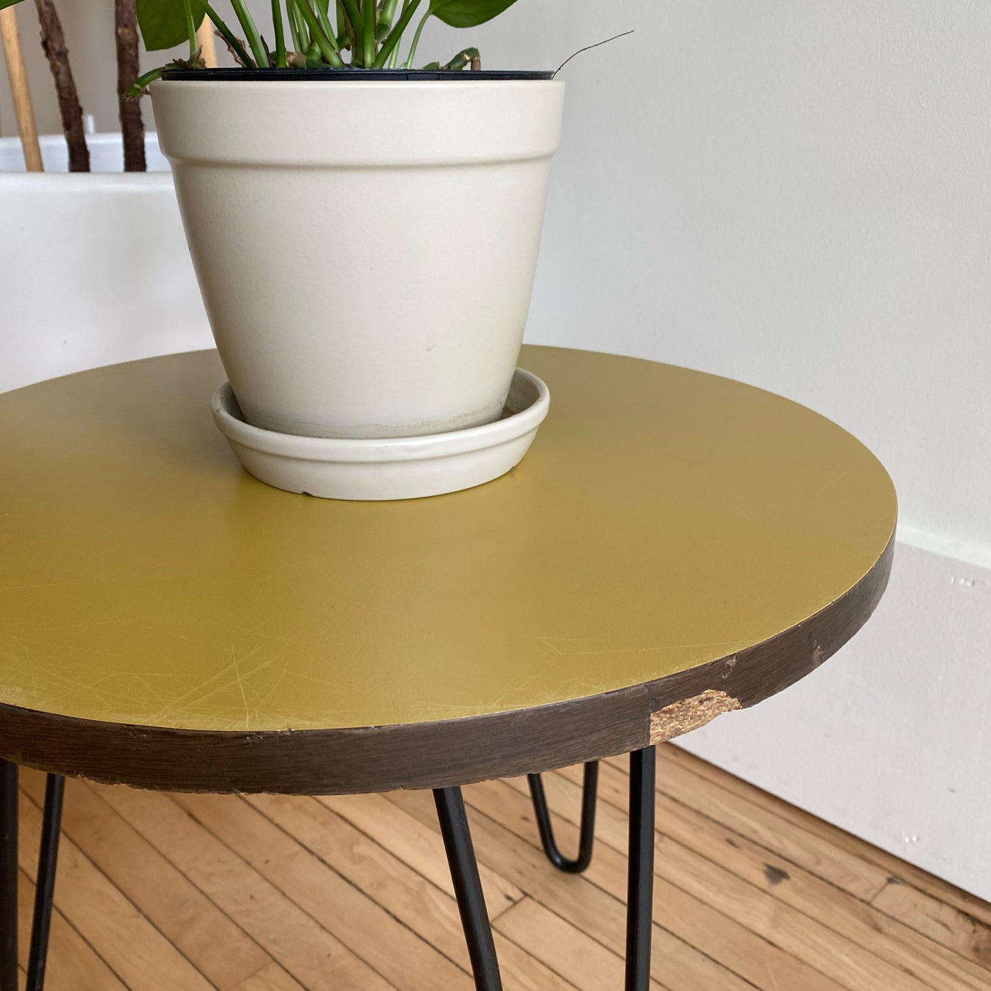 Petite Vintage MCM Round Yellow Table