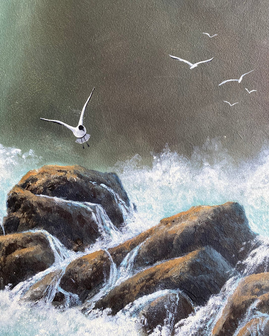 Vintage Original Seascape Painting, Signed (24 x 20")