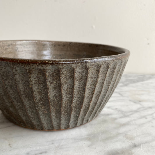 Found Ridged Pottery Bowl, 8.75"