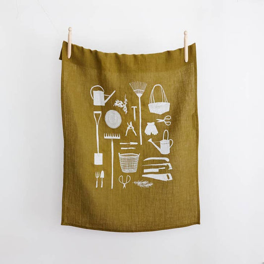Garden Tools Tea Towel, Olive