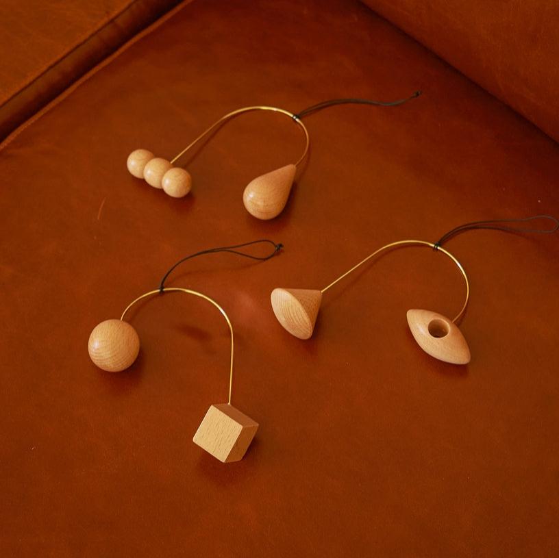 20% OFF: Brass + Beech Wood Ornament / Mobile Trio