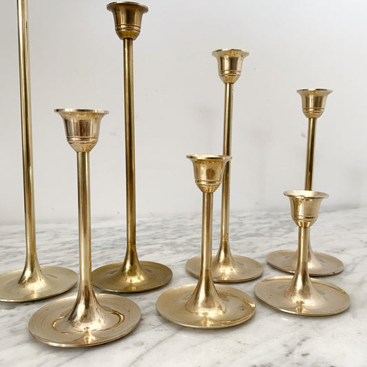 Collection of 7 Vintage Slender Brass Candlestick Holders