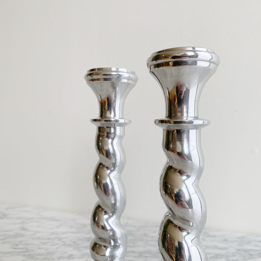 Pair of Found Twisty Silver Candlestick Holders