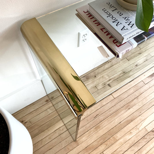 70's Vintage Glass Waterfall Console Table, Leon Rosen