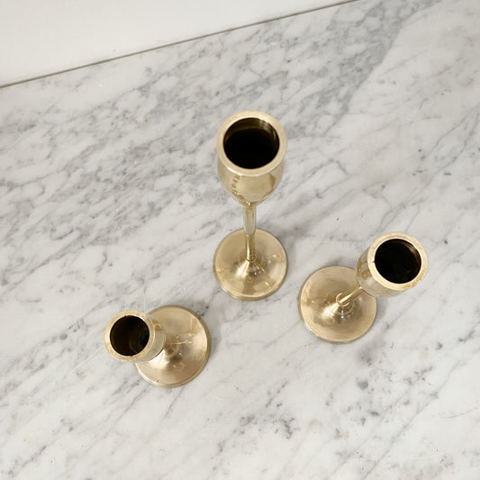 Trio of Vintage Brass Candlestick Holders
