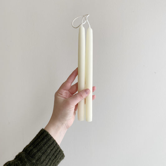 9.5" PAIR Beeswax Taper Candle, White