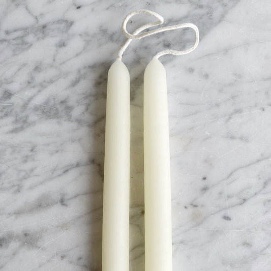 14" PAIR of Beeswax Taper Candles, White