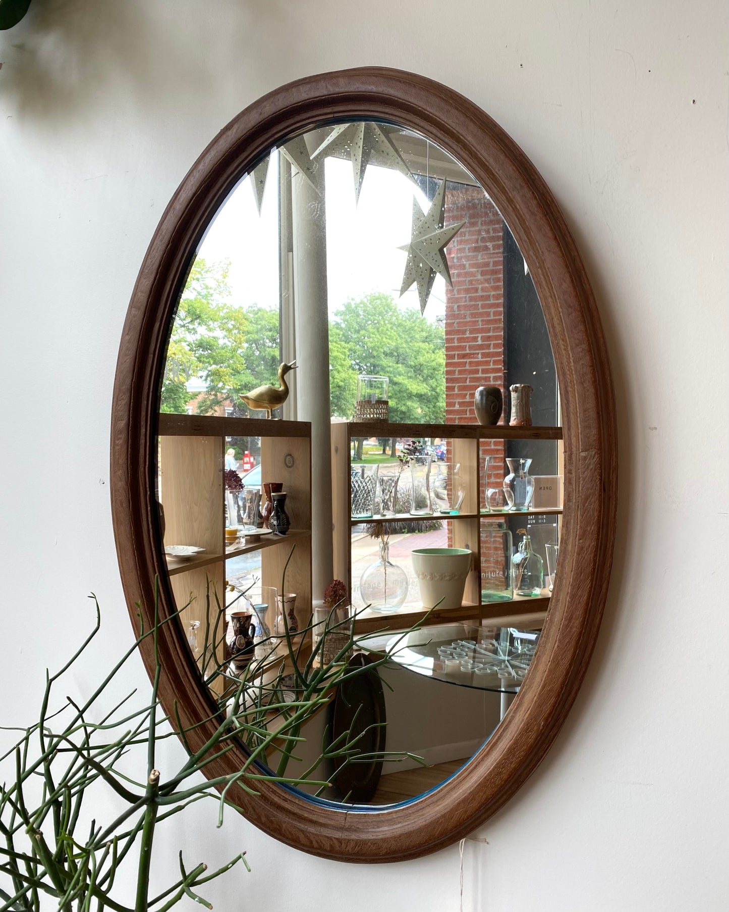 Antique Oval Mirror with Wood Frame