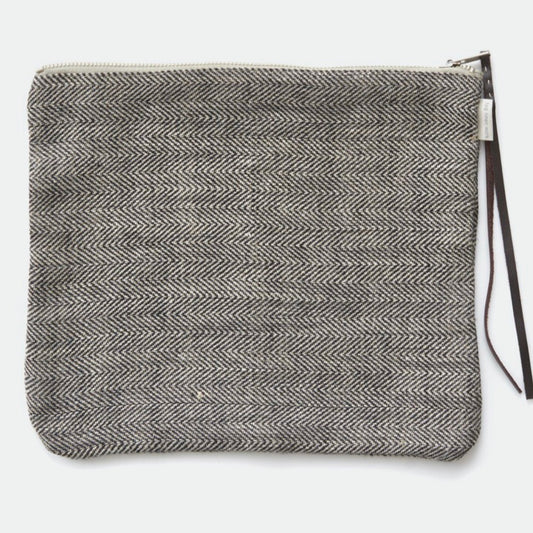 Large Zippered Linen Pouch, Herringbone