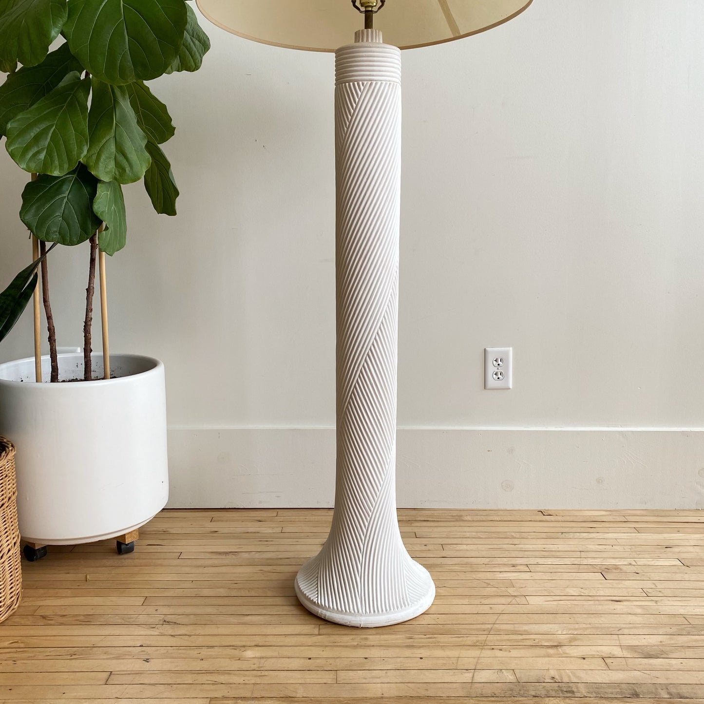 Vintage Reeded Plaster Floor Lamp with Shade