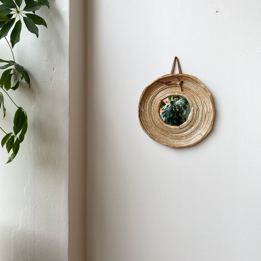 Vintage Pottery Accent Mirror, 10"
