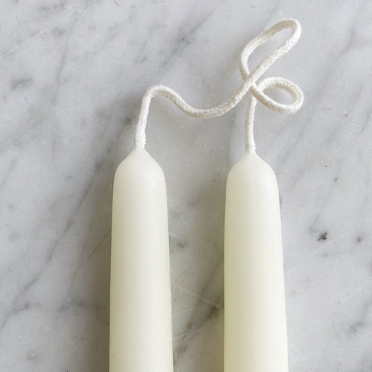 4.5" PAIR of Beeswax Taper Candles, White