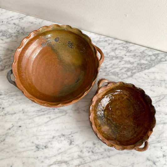 Vintage Clay Bowl with Handles, Choose Size