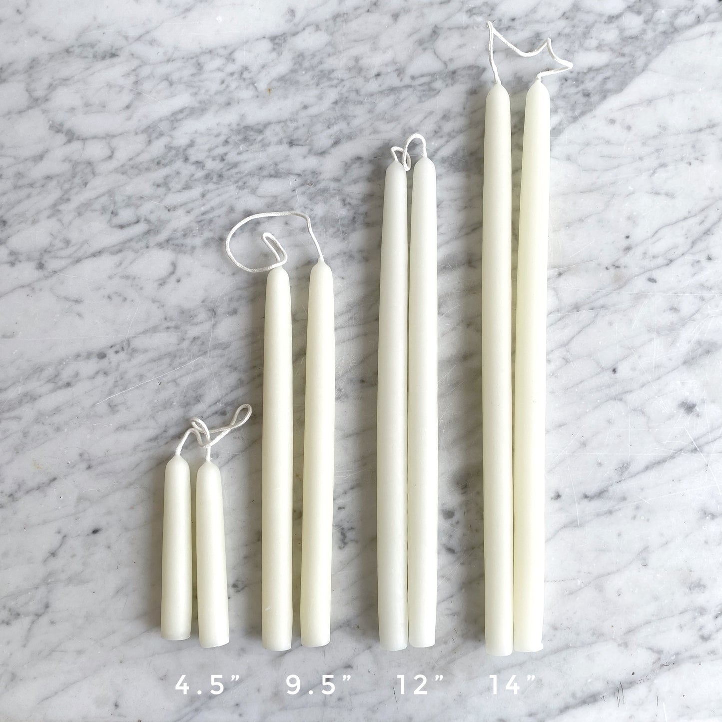 12" PAIR Beeswax Taper Candles, White