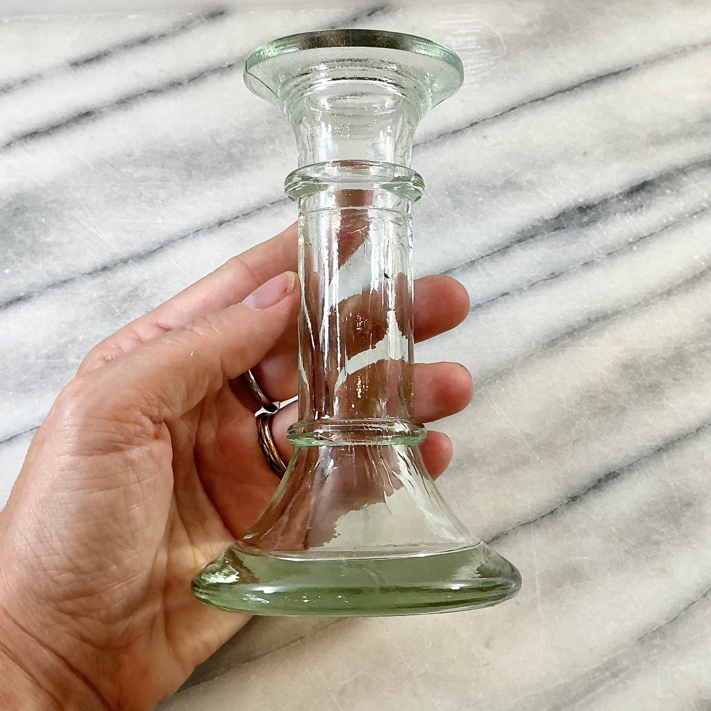 Vintage Green Glass Candle Holder / Vase