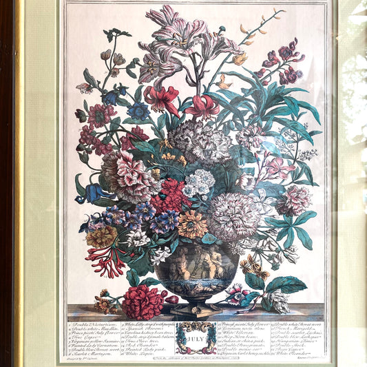 Vintage Framed “July” Flowers Print