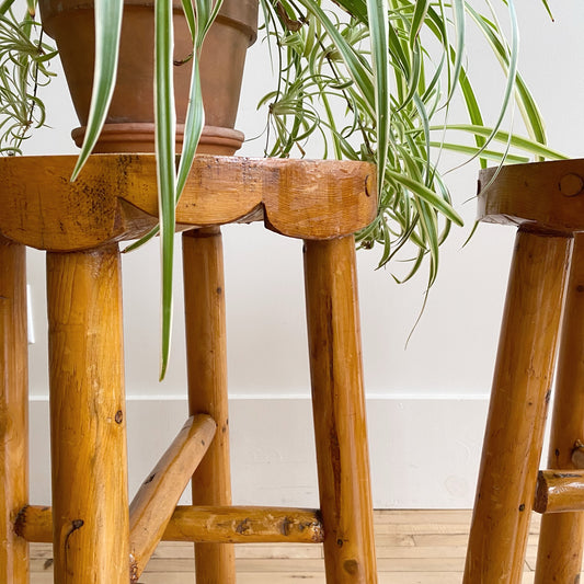 Pair of Vintage Handcrafted Folksy Pine Stools