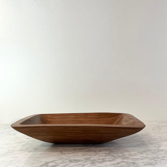 Vintage Rectangular Carved Wooden Bowl