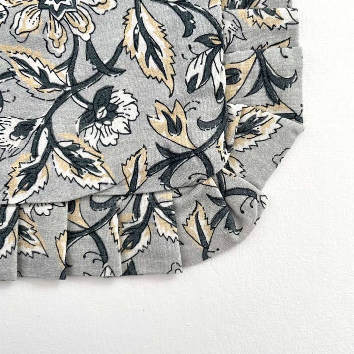 Cotton Grey Blue Vintage Floral Ruffled Pillow Cover (18 x 18)